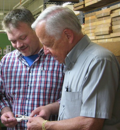 Lloyd Meyer with technician at the Louis Renner piano action factory in Germany. Lloyd Meyer with technician at the Louis Renner piano action factory in Germany.